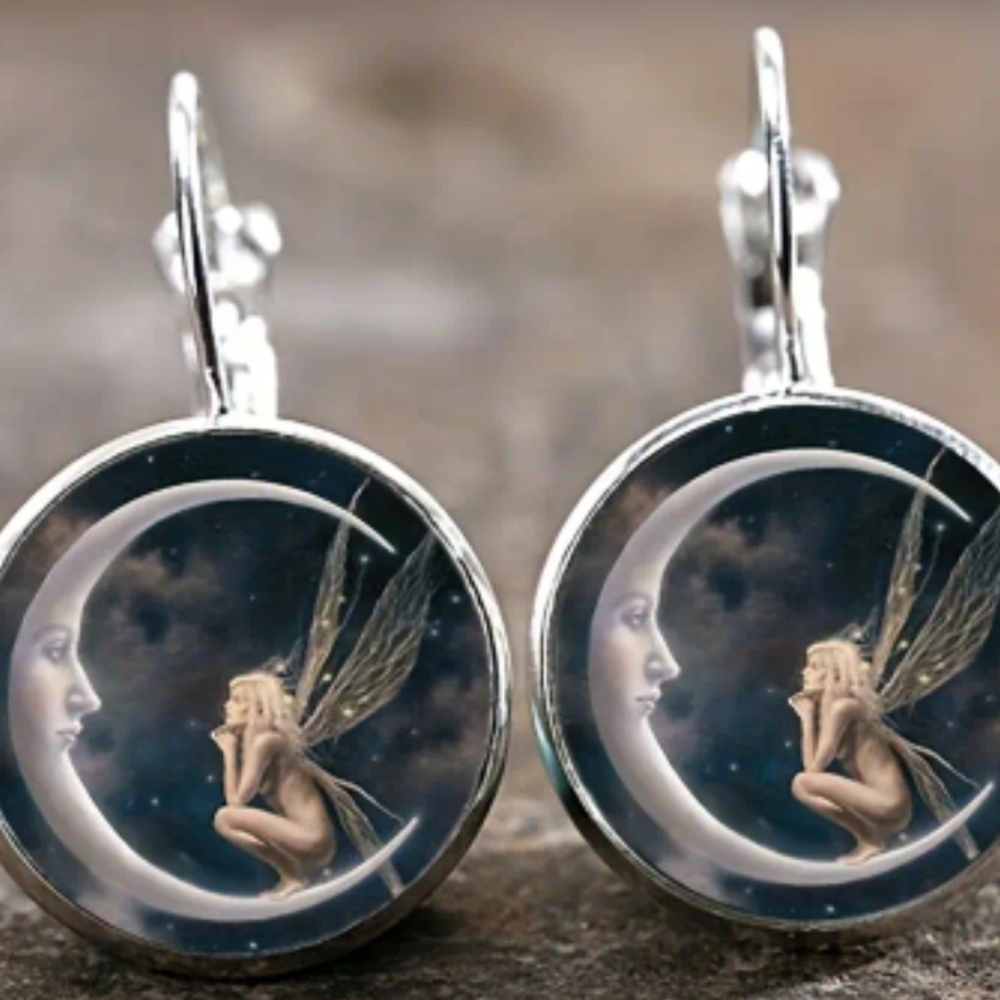 Boho Fairy Summer Vintage time glass leverback Gift earrings (#07)(#1,047)